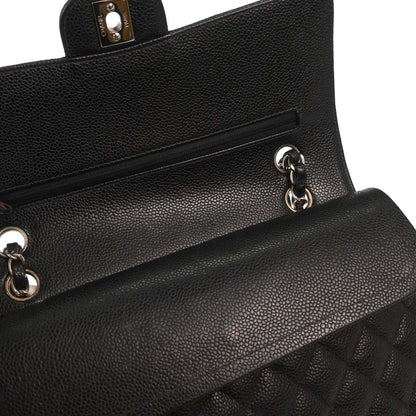 Chanel 2000-2002 Black Caviar Skin Medium Classic Double Flap Shoulder Bag