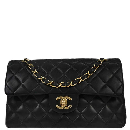 Chanel 2003-2004 Black Lambskin Small Classic Double Flap Shoulder Bag