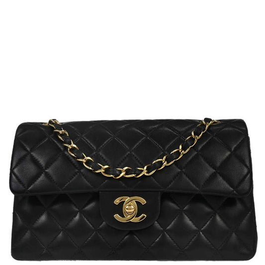 Chanel 2003-2004 Black Lambskin Small Classic Double Flap Shoulder Bag