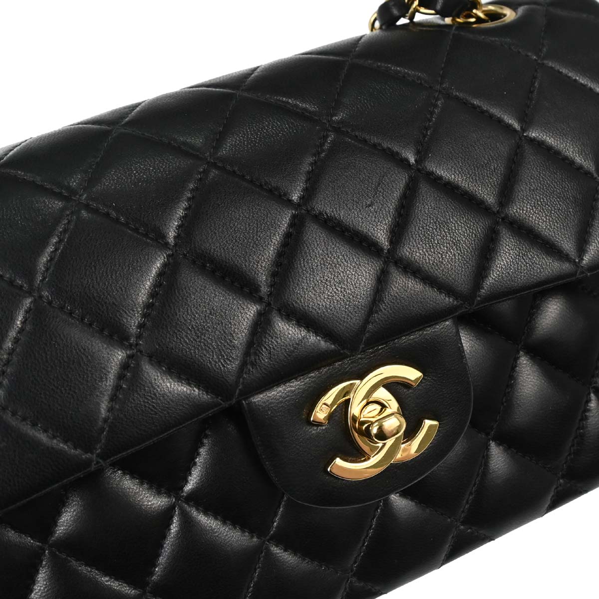 Chanel 2003-2004 Black Lambskin Small Classic Double Flap Shoulder Bag