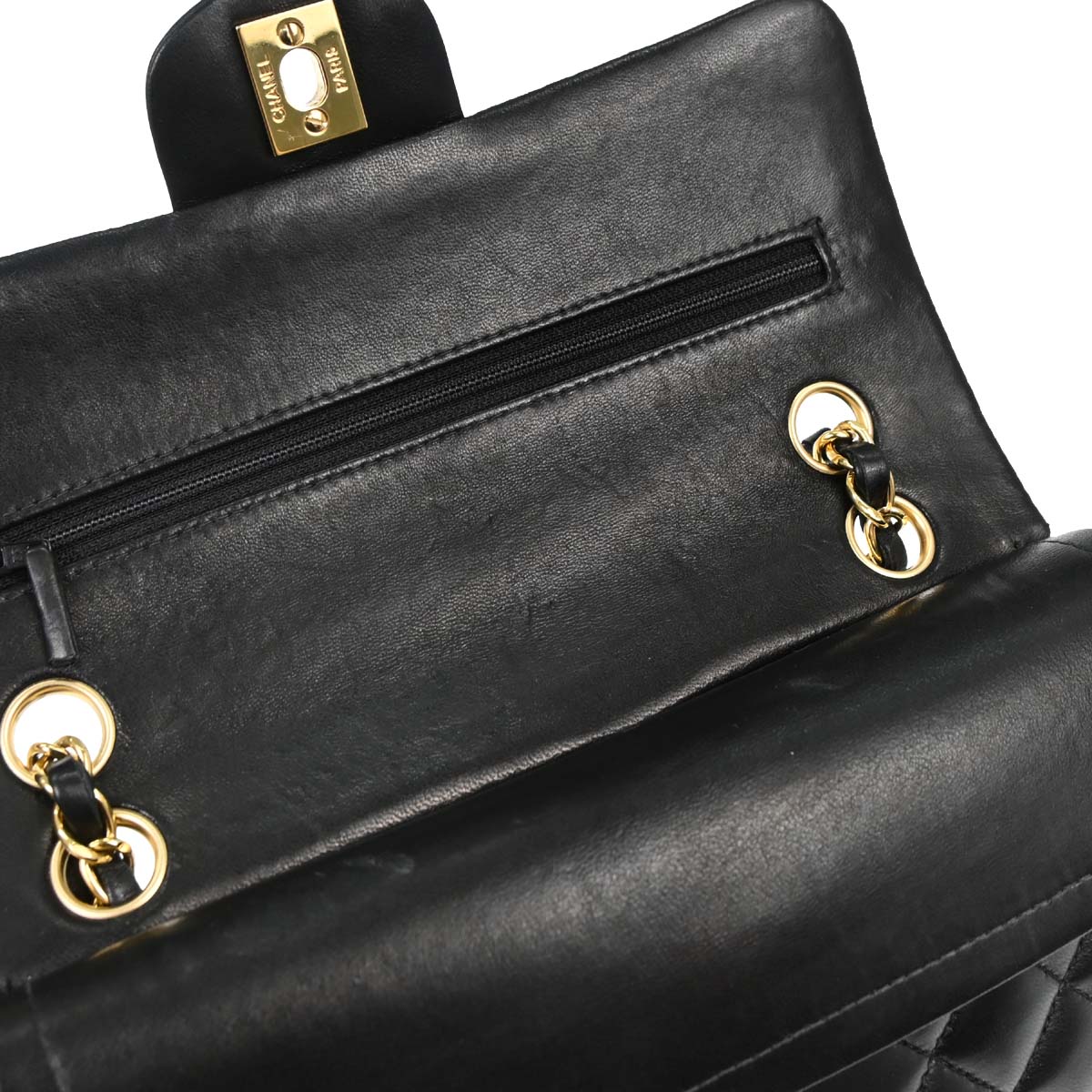 Chanel 2003-2004 Black Lambskin Small Classic Double Flap Shoulder Bag