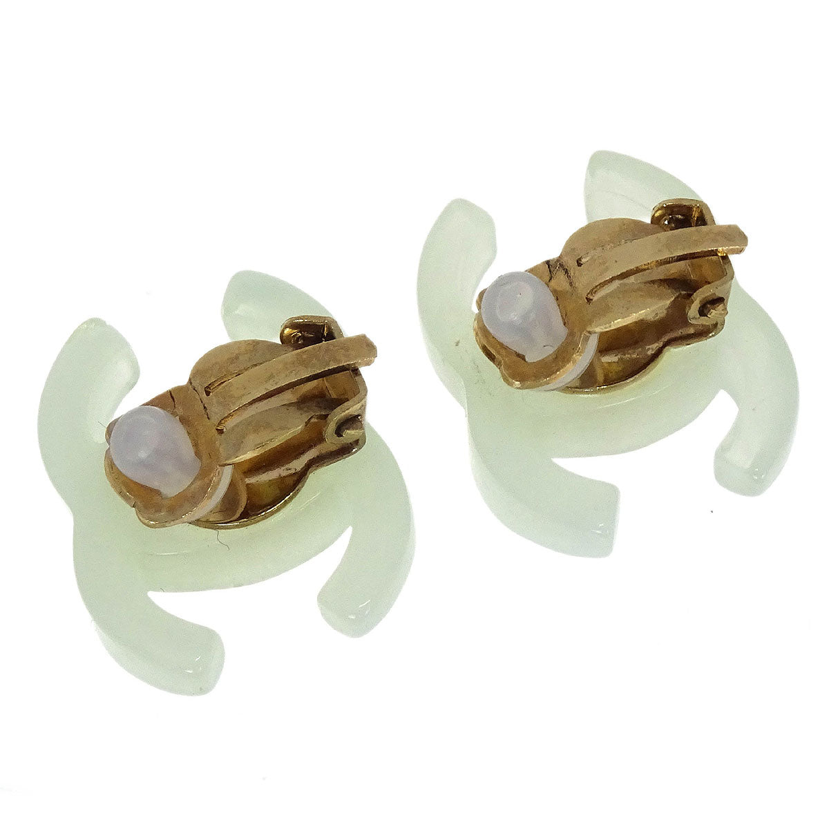 Chanel CC Clip-On Earrings Light Green Acrylic 02P