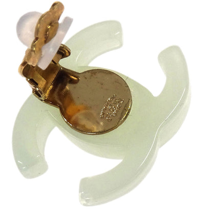 Chanel CC Clip-On Earrings Light Green Acrylic 02P