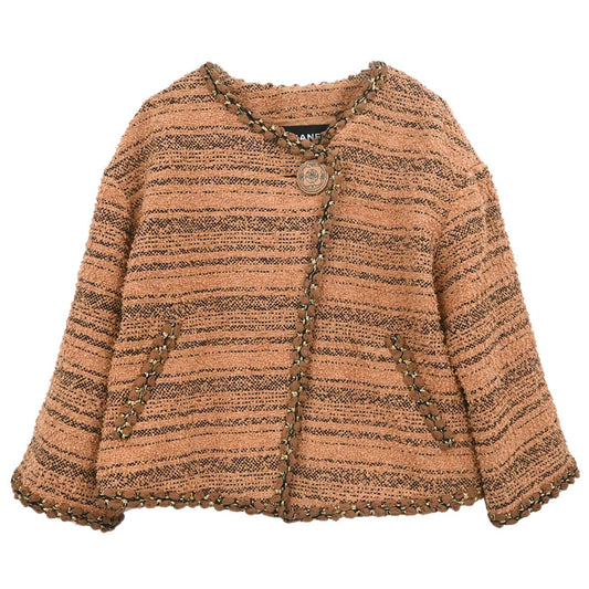 Chanel 2018 Collarless Single Breasted Tweed Jacket Brown #42