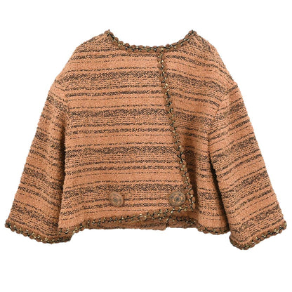 Chanel 2018 Collarless Single Breasted Tweed Jacket Brown #42