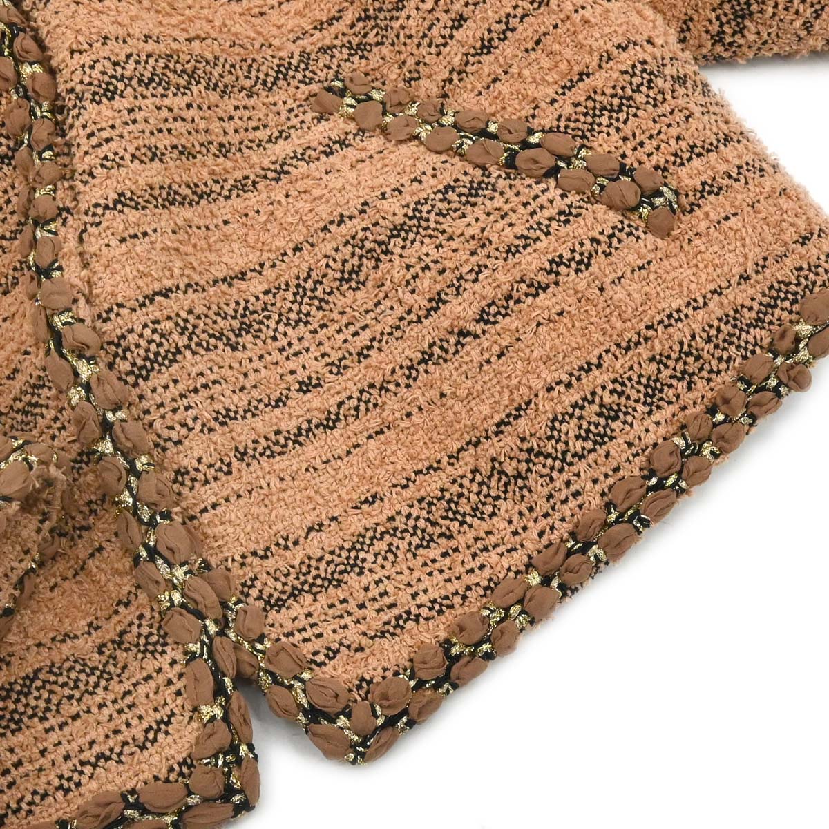 Chanel 2018 Collarless Single Breasted Tweed Jacket Brown #42