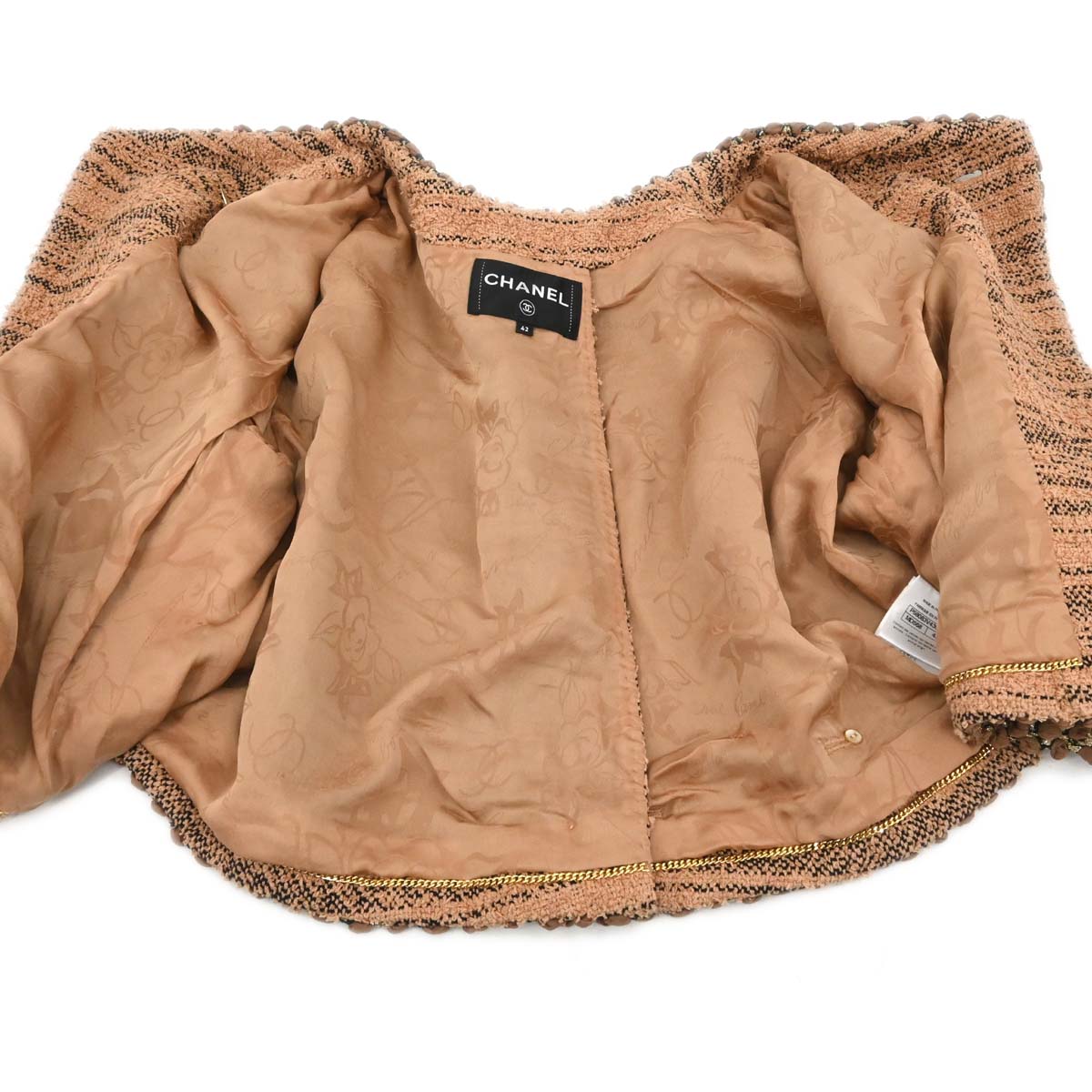 Chanel 2018 Collarless Single Breasted Tweed Jacket Brown #42