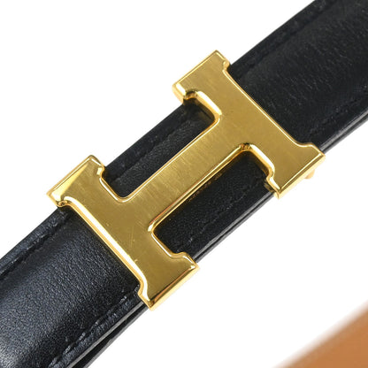 Hermes Black Box Calf Constance Reversible Belt #65 Small Good