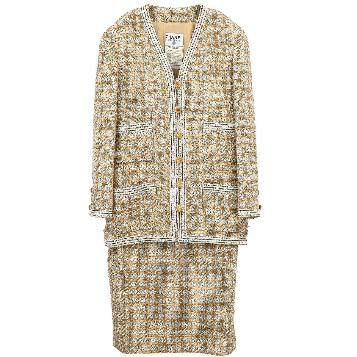 Chanel 1993 Setup Suit Jacket Skirt Tweed Brown #38