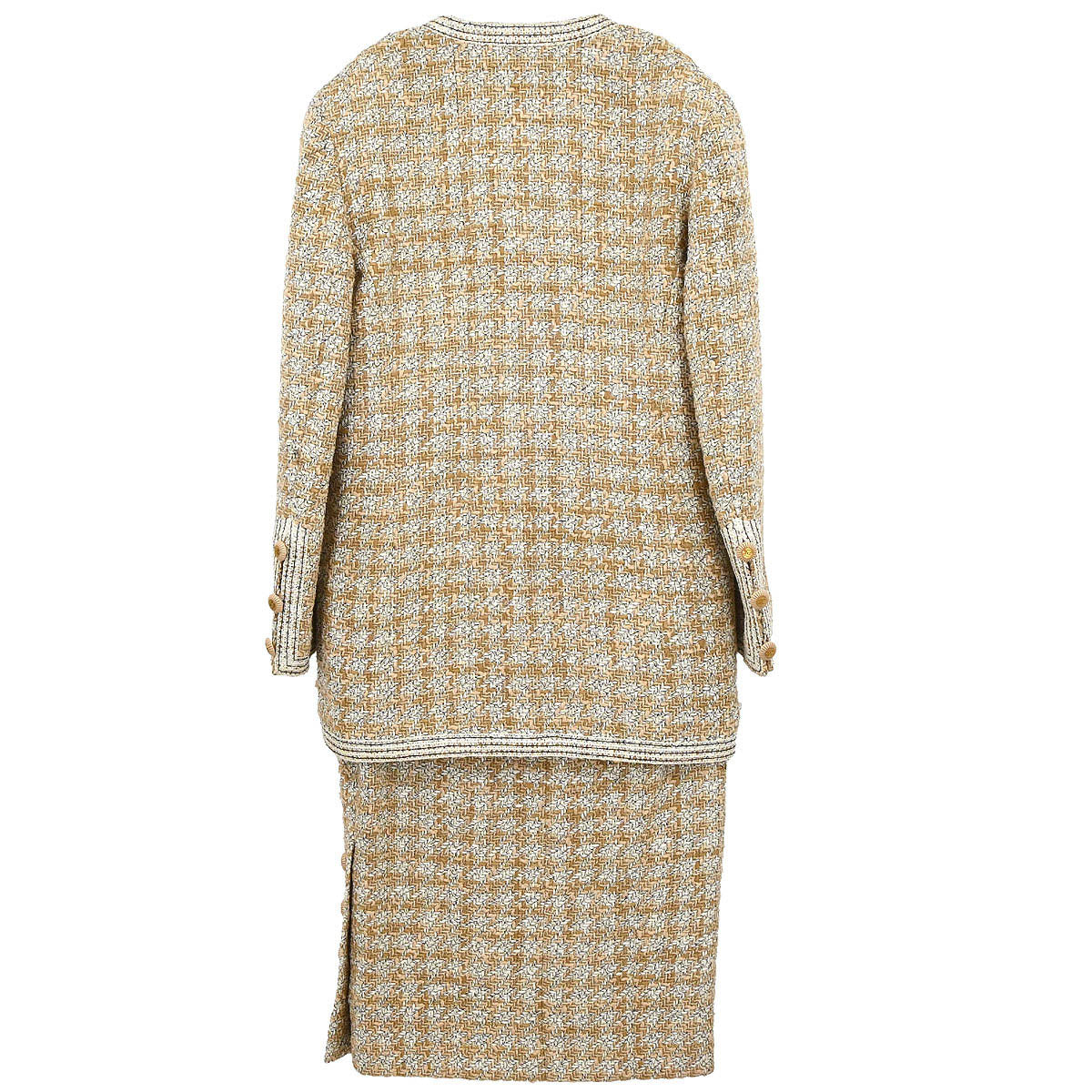 Chanel 1993 Setup Suit Jacket Skirt Tweed Brown #38