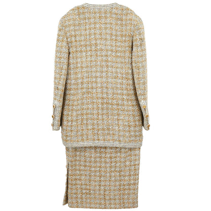 Chanel 1993 Setup Suit Jacket Skirt Tweed Brown #38