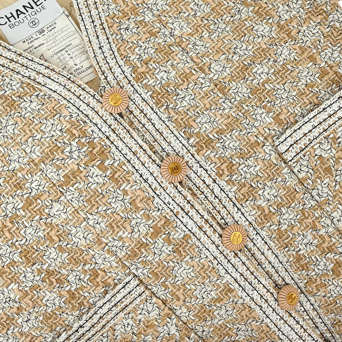 Chanel 1993 Setup Suit Jacket Skirt Tweed Brown #38