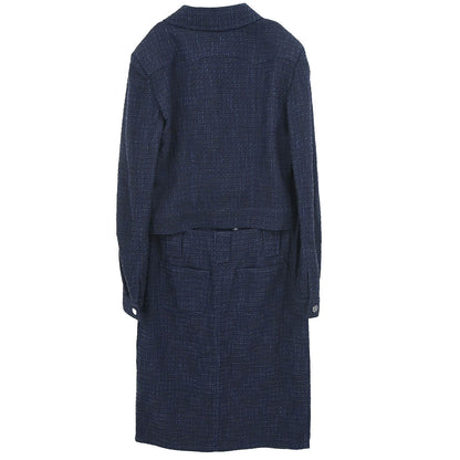 Chanel 2001 Setup Suit Jacket Skirt Tweed Navy #40 #38