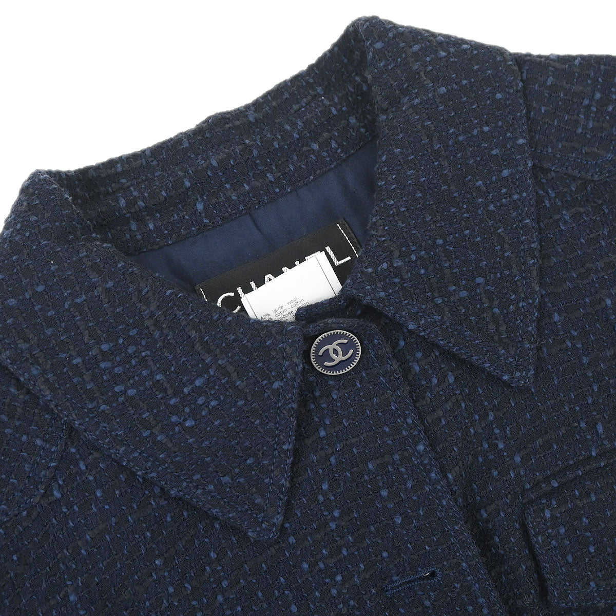 Chanel 2001 Setup Suit Jacket Skirt Tweed Navy #40 #38