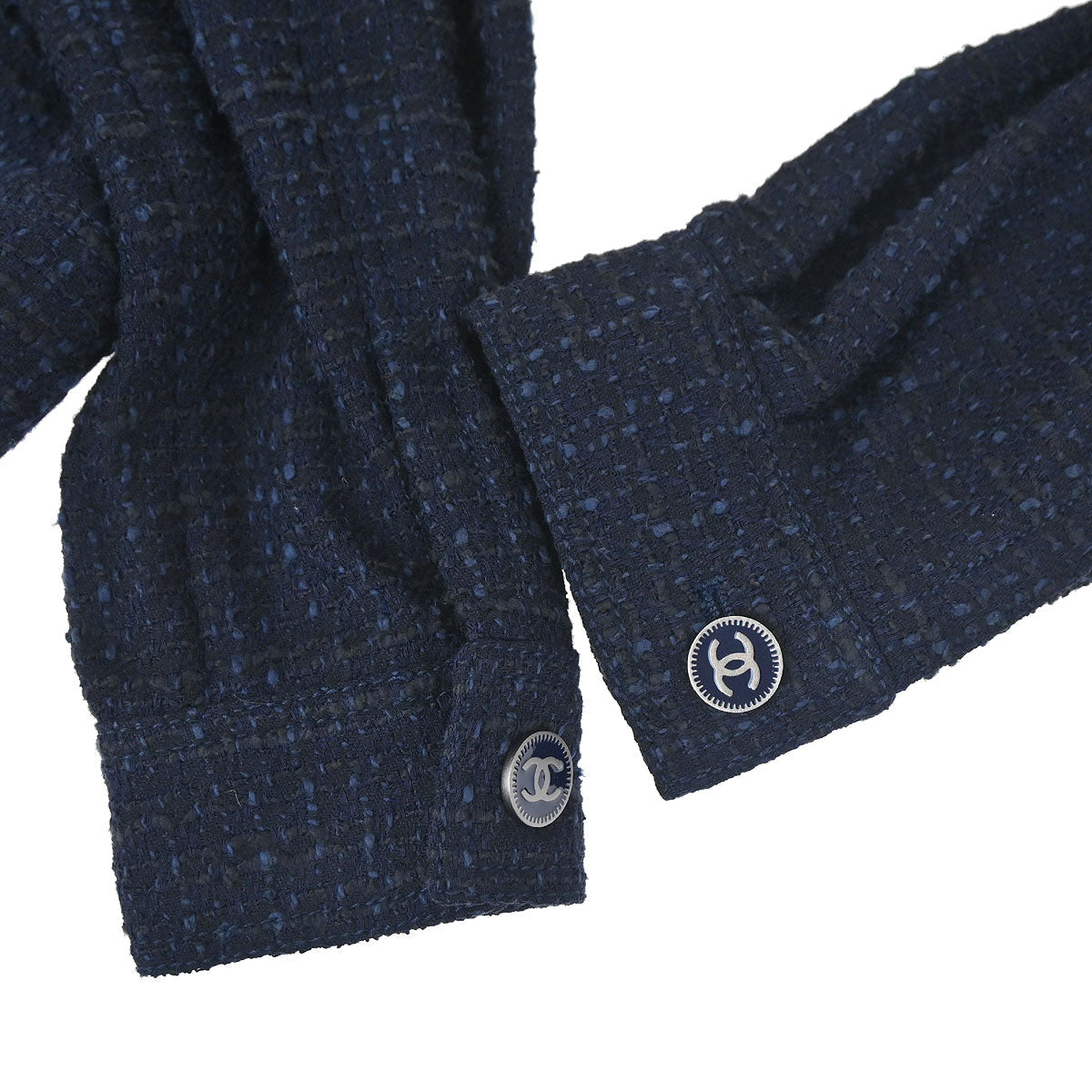 Chanel 2001 Setup Suit Jacket Skirt Tweed Navy #40 #38