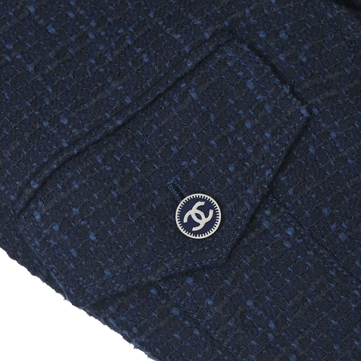 Chanel 2001 Setup Suit Jacket Skirt Tweed Navy #40 #38