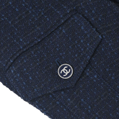 Chanel 2001 Setup Suit Jacket Skirt Tweed Navy #40 #38