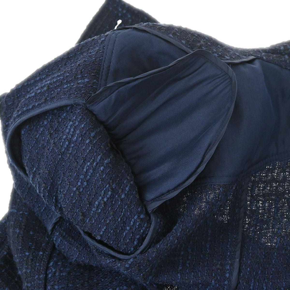 Chanel 2001 Setup Suit Jacket Skirt Tweed Navy #40 #38