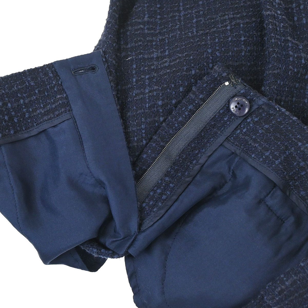 Chanel 2001 Setup Suit Jacket Skirt Tweed Navy #40 #38