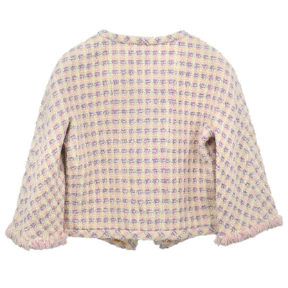 Chanel 1993 Single Breasted Collarless Tweed Jacket Purple #38