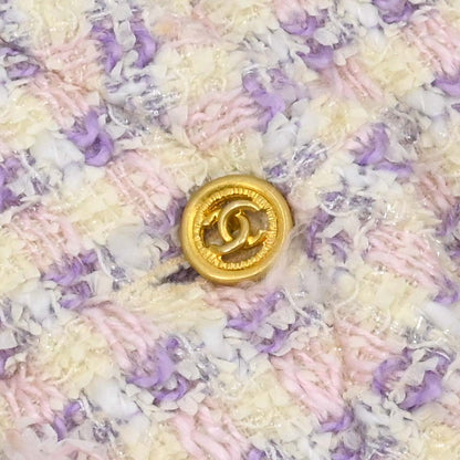 Chanel 1993 Single Breasted Collarless Tweed Jacket Purple #38