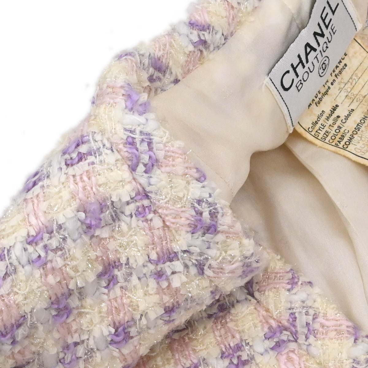 Chanel 1993 Single Breasted Collarless Tweed Jacket Purple #38