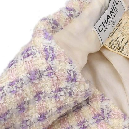 Chanel 1993 Single Breasted Collarless Tweed Jacket Purple #38