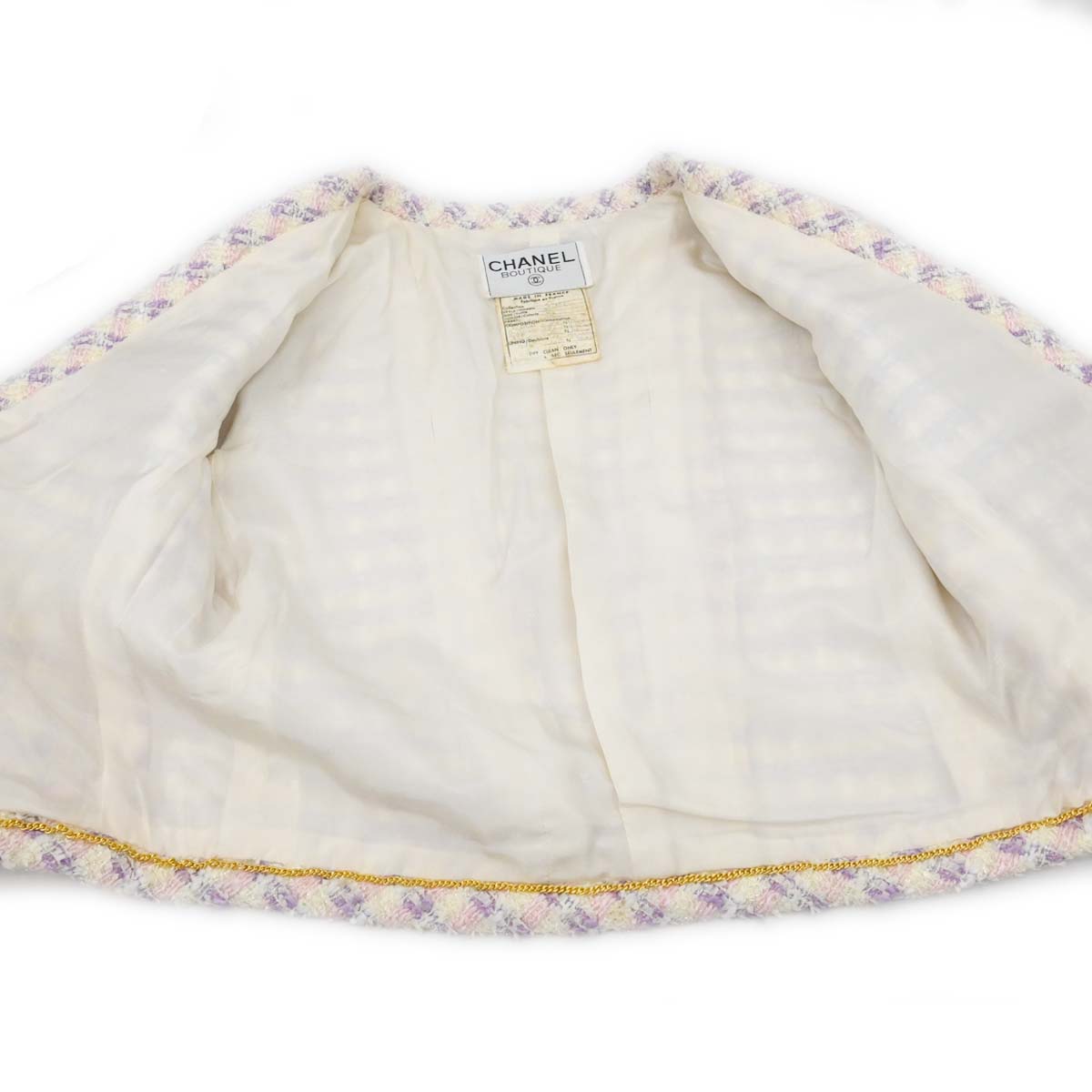 Chanel 1993 Single Breasted Collarless Tweed Jacket Purple #38