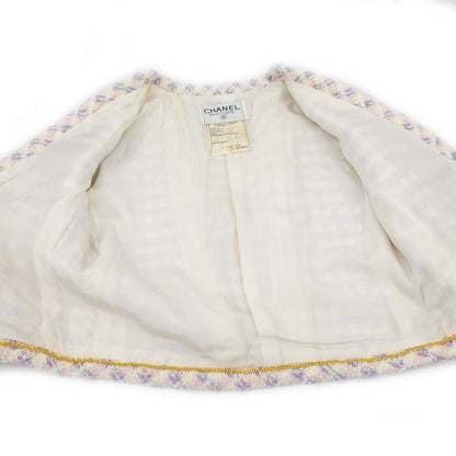 Chanel 1993 Single Breasted Collarless Tweed Jacket Purple #38