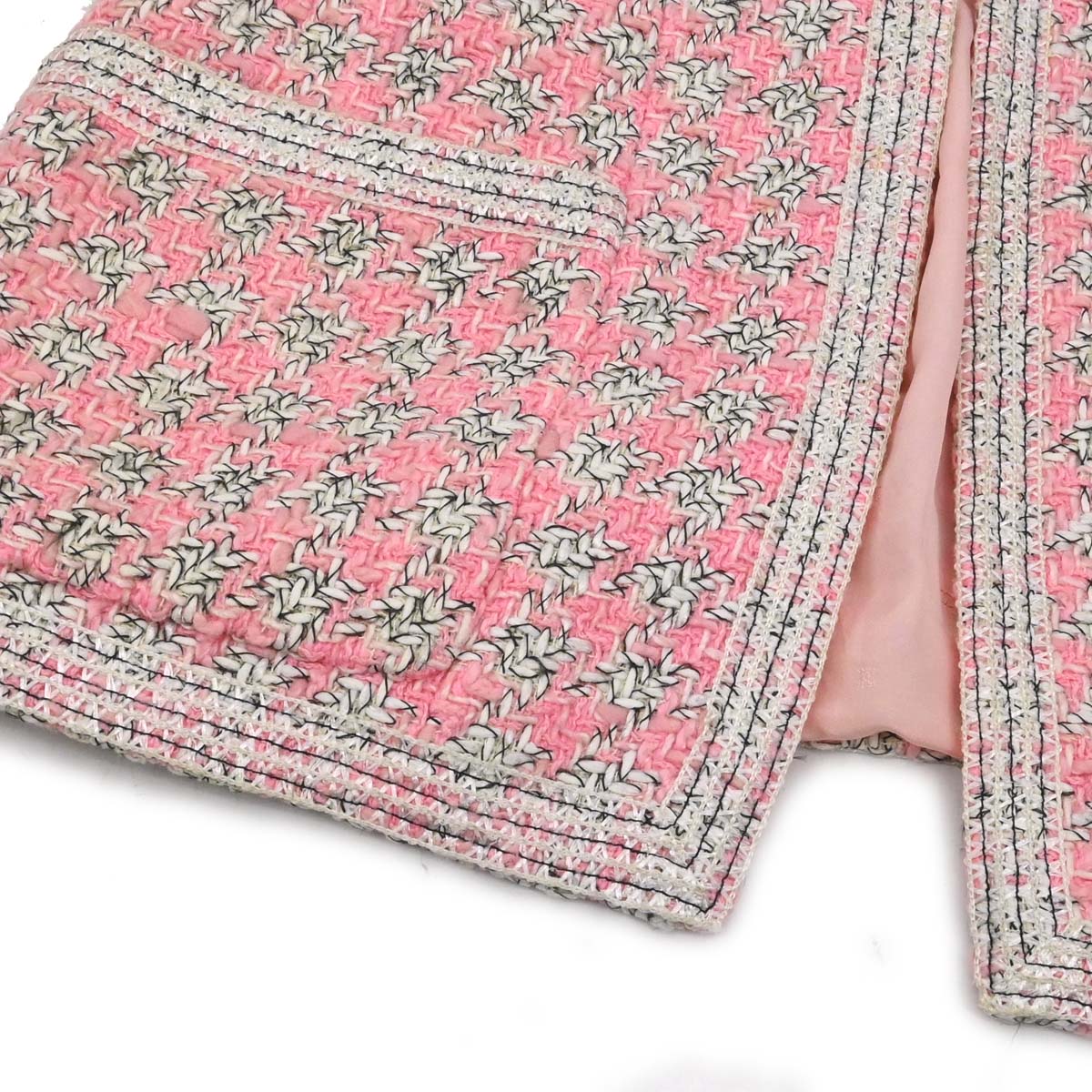 Chanel 1993 Single Breasted Collarless Tweed Jacket Pink #38