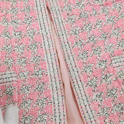 Chanel 1993 Single Breasted Collarless Tweed Jacket Pink #38