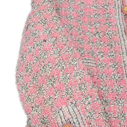 Chanel 1993 Single Breasted Collarless Tweed Jacket Pink #38