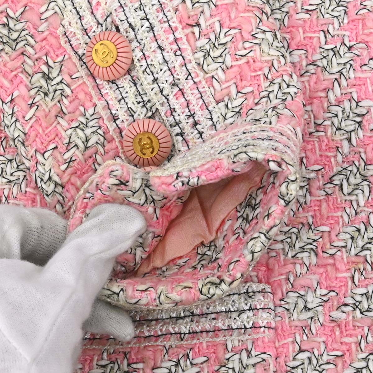 Chanel 1993 Single Breasted Collarless Tweed Jacket Pink #38