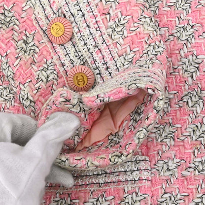 Chanel 1993 Single Breasted Collarless Tweed Jacket Pink #38