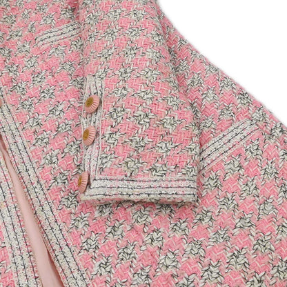 Chanel 1993 Single Breasted Collarless Tweed Jacket Pink #38