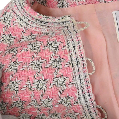 Chanel 1993 Single Breasted Collarless Tweed Jacket Pink #38