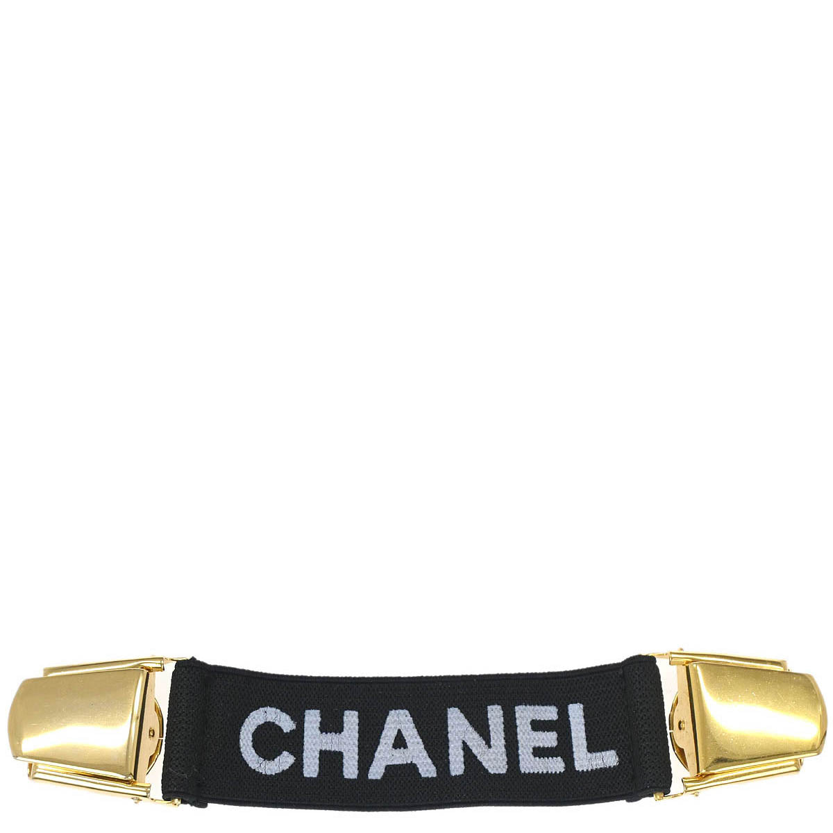 Chanel Black Canvas Logo Clip Armband Wristband 33 Small Good
