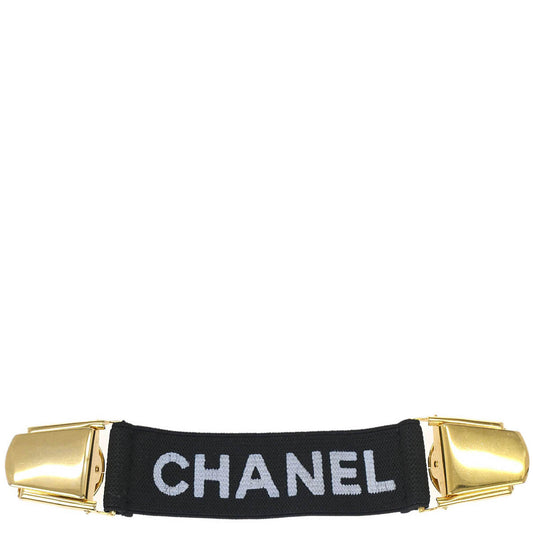 Chanel Black Canvas Logo Clip Armband Wristband 33 Small Good