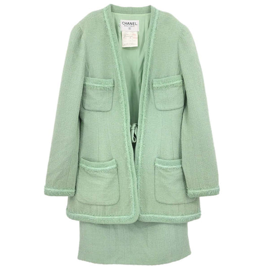 Chanel 1994 Setup Suit Jacket Skirt Mint Green #40