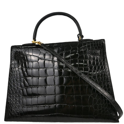Hermes * Black Alligator Kelly 35 Sellier 2way Shoulder Handbag