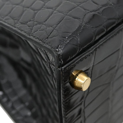 Hermes * Black Alligator Kelly 35 Sellier 2way Shoulder Handbag