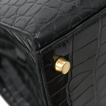 Hermes * Black Alligator Kelly 35 Sellier 2way Shoulder Handbag