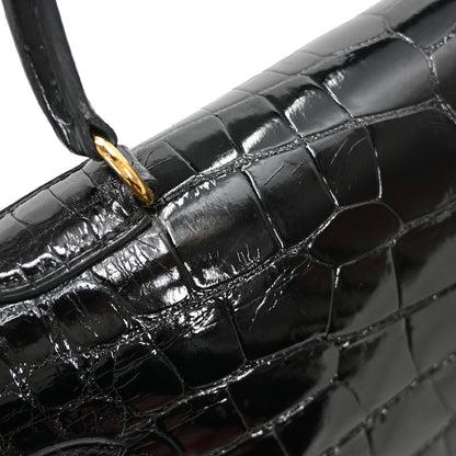 Hermes * Black Alligator Kelly 35 Sellier 2way Shoulder Handbag