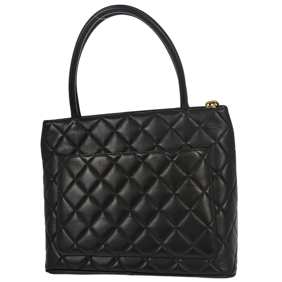 Chanel 1997-1999 Black Lambskin Medallion Tote Handbag