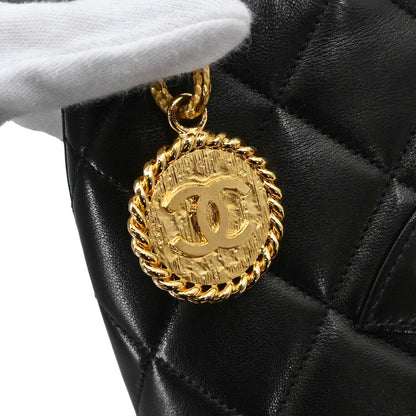 Chanel 1997-1999 Black Lambskin Medallion Tote Handbag