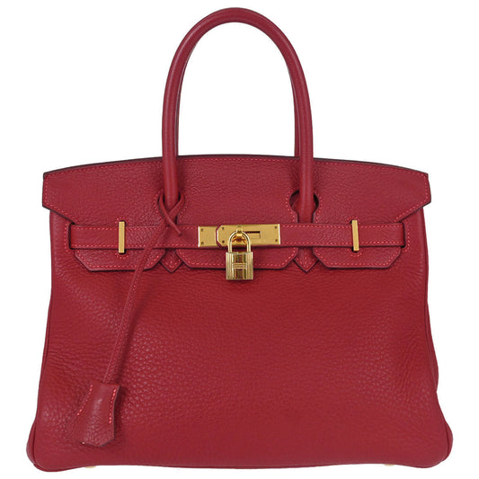 Hermes Rouge Garance Taurillon Clemence Birkin 30 Handbag