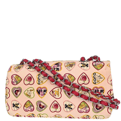 Chanel 2005-2006 Pink Canvas Valentine Single Flap Chain Shoulder Bag