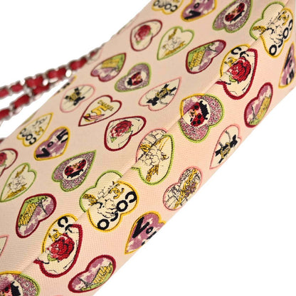 Chanel 2005-2006 Pink Canvas Valentine Single Flap Chain Shoulder Bag