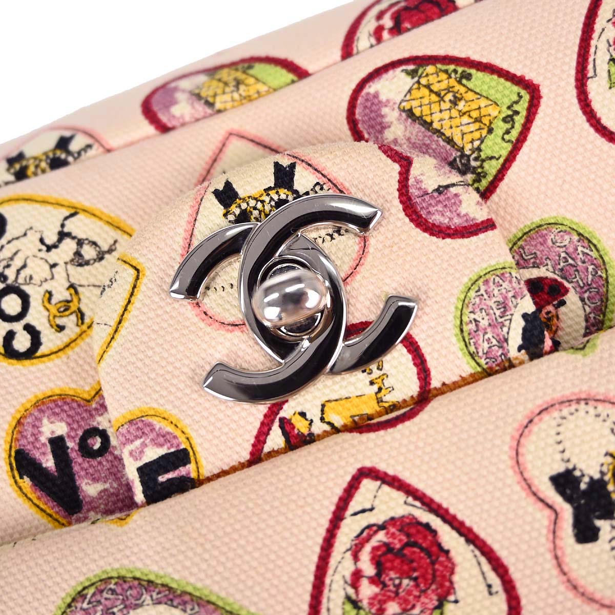Chanel 2005-2006 Pink Canvas Valentine Single Flap Chain Shoulder Bag