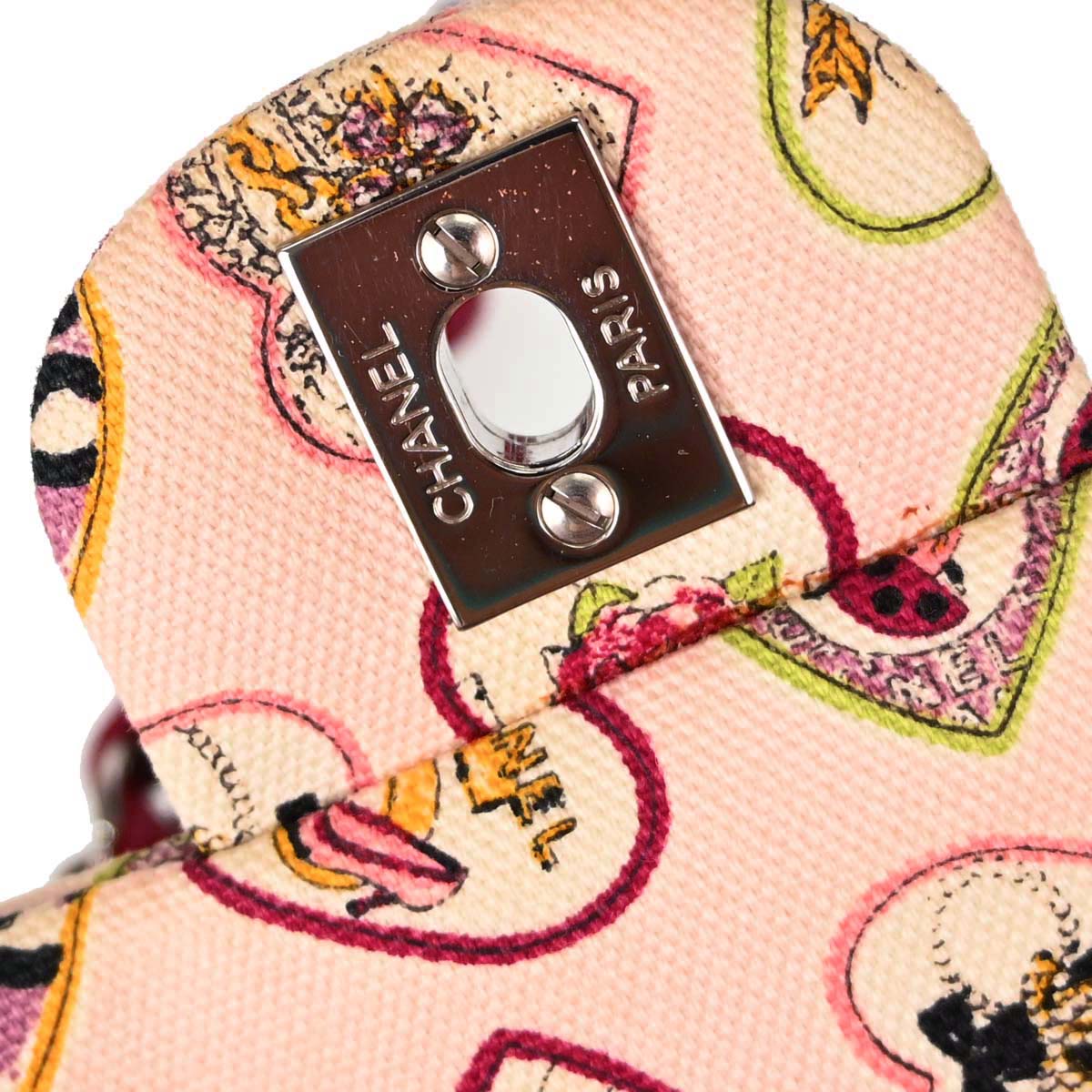 Chanel 2005-2006 Pink Canvas Valentine Single Flap Chain Shoulder Bag